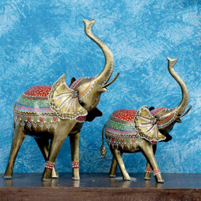 Handcrafted-Ecstatic-Elephant-Animal-Figurine-Showpiece-Set-Two