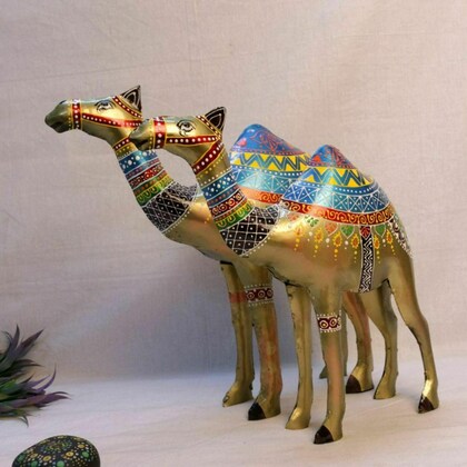 Iron-Painted-Camel-Large-Set-Two-Decorative-Showpiece