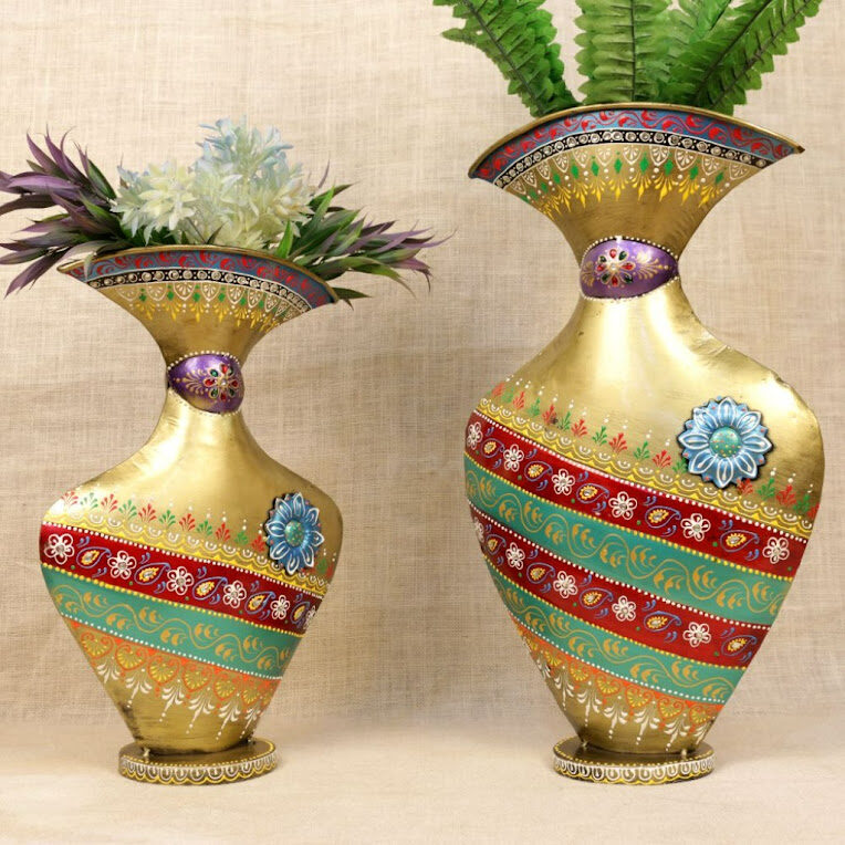 Iron-Painted-Flowe-Pot-Set-Two-Rajasthan-Handicrafts