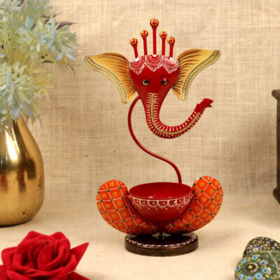 Iron-Painted-Ganesha-Tea-Light-Red