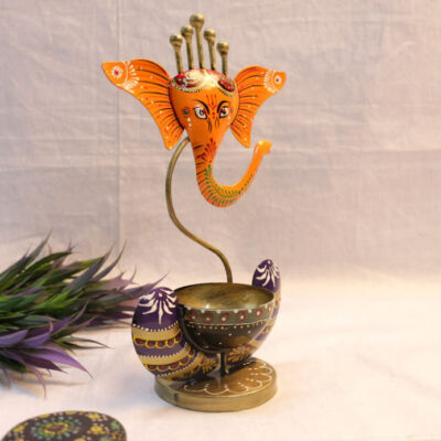 Iron-Painted-Ganesha-Tea-Light-Yellow