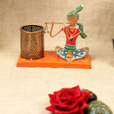 Iron-Painted-Sitting-Krishna-Pen-Stand-Rajasthan-Handicraft