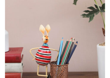 Metal-Multicolour-Hand-Painted-Rabbit-Pen-Stand-Rajasthan-Handicraft