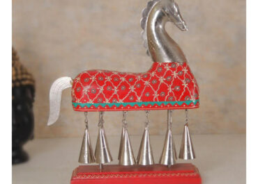 Multicolor-Iron-Wooden-And-Metal-Maroon-Horse-With-Bells
