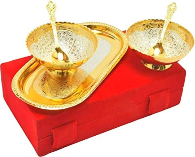 Gold-Plated-Brass-Bowls-Tray-Set
