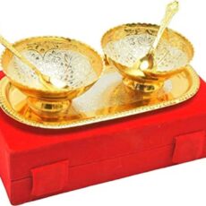 Gold-Plated-Brass-Bowls-two-Tray-Set