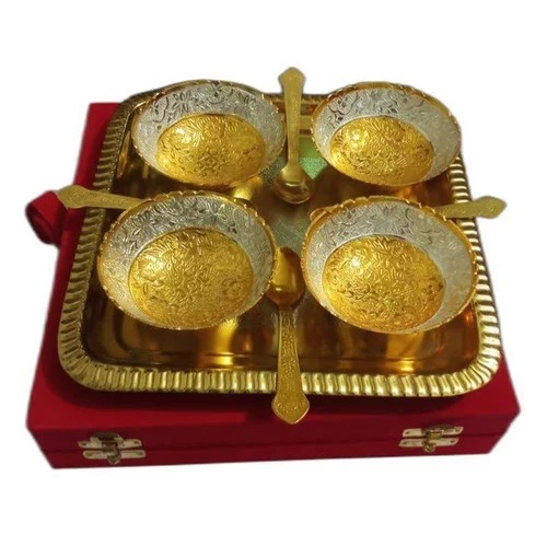 Gold-Plated-Brass-Four-Bowls-Tray-Set