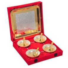 Gold-Plated-Brass-of-Four-Bowls-with-Tray-Set