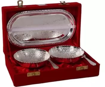 Silver-Plated-Brass-Bowls-Tray-Set