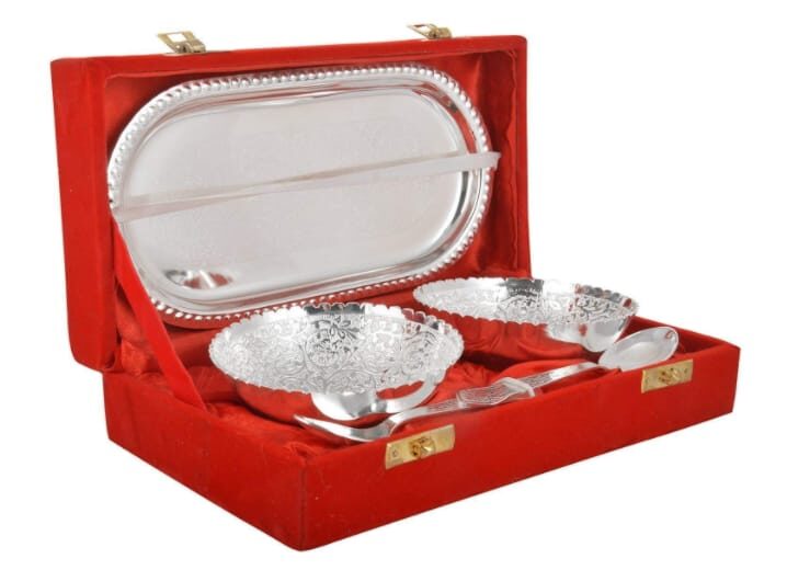 Silver-Plated-Brass-Bowls-with-Tray-Set
